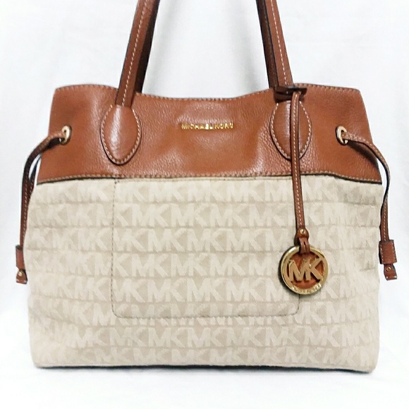 Michael Kors Handbags - Michael Kors Tan Canvas Leather Tote